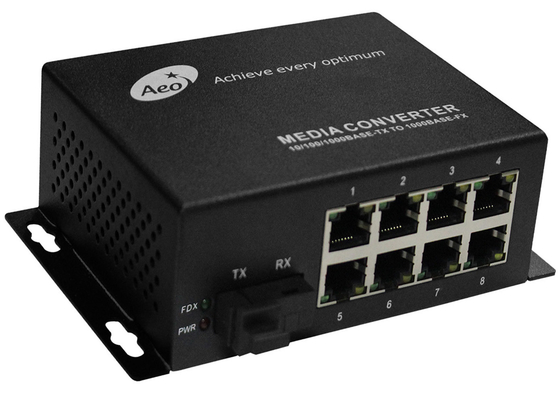 Enige Wijzevezel aan Ethernet-Convertor 1 Sc-Haven en 8 Ethernet-Havens