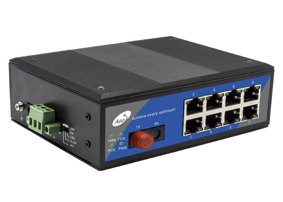 10/100/1000Mbps POE Fiber Switch 0-100km met 1 Fiber Port en 8 POE Ethernet Ports