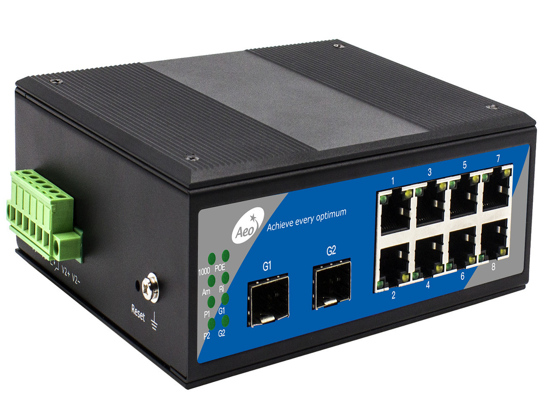 IP40 SFP-vezelschakelaar opslag en doorstuur met 2 SFP-slots en 8 Ethernet-poorten