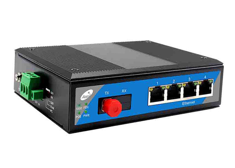 100 km transmissieafstand POE-switch met volledige Gigabit 1 fiber en 4 POE Ethernet-poorten