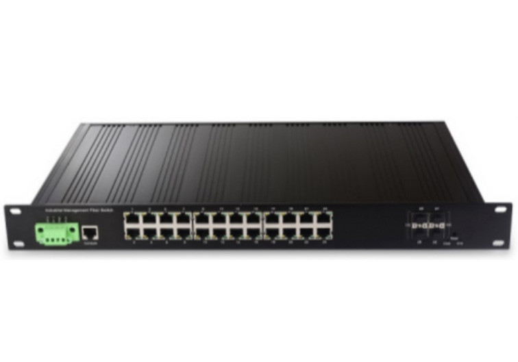 28 poorten beheerde industriële Ethernet-switch met 4 10G SFP+-slots en 24 10/100/1000Base-T ((X) Ethernet-poorten