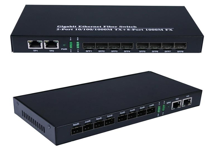 Gigabit Ethernet-vezelschakelaar 1,25 Gbps 8 SFP-vezelpoorten en 2 RJ45-poorten