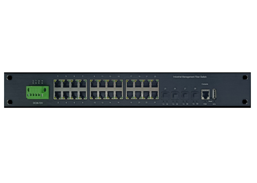 Beheerde industriële Ethernet-switch met 24 10/100/1000Base-T (((X) -poorten en 4 10G SFP+-poorten